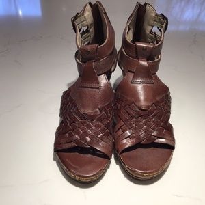 Red hawk leather wedge sandals